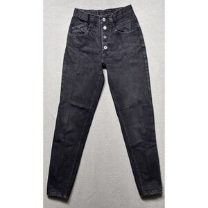 Vintage Lee Jeans Womens Sz 7 Med 24x29 Black Button Fly Tapered Mom Denim USA